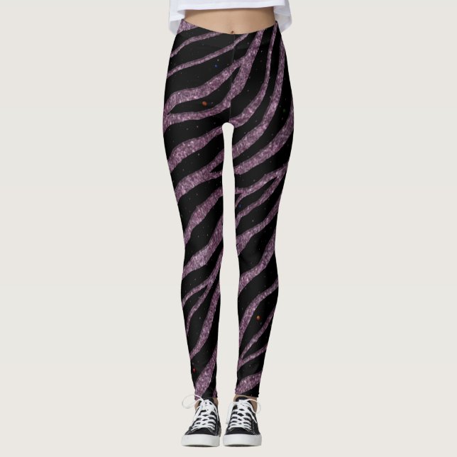 Ripped SpaceTime Stripes - Glitter Pink Leggings (Front)