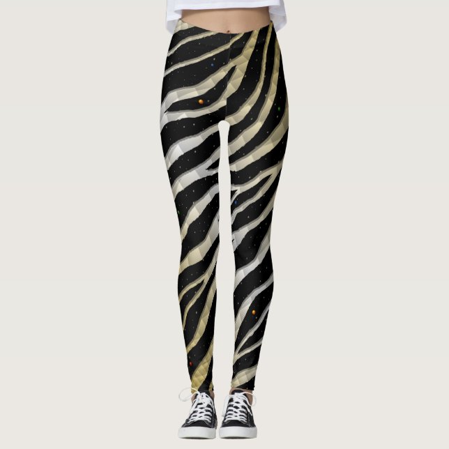 Ripped SpaceTime Stripes - Gold/White Leggings (Front)