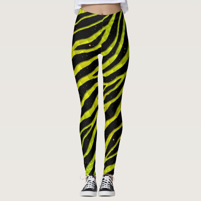 Ripped SpaceTime Stripes - Lime/Yellow Leggings (Front)