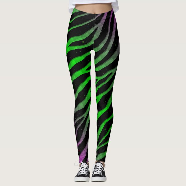 Ripped SpaceTime Stripes - Pink/Green Leggings (Front)