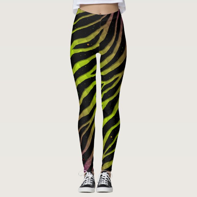 Ripped SpaceTime Stripes - Purple/Lime Leggings (Front)
