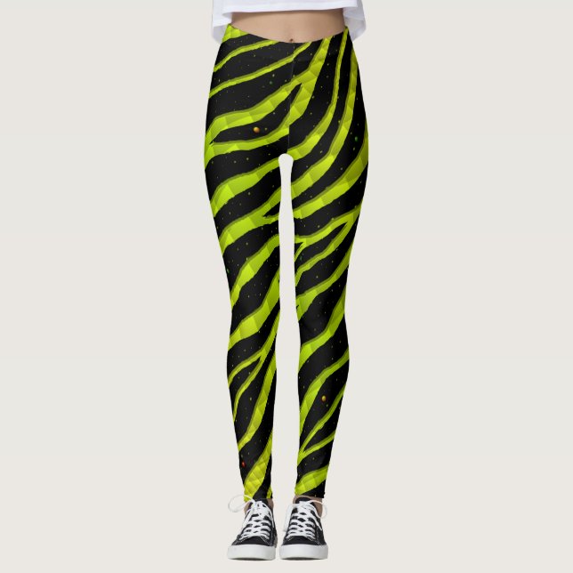 Ripped SpaceTime Stripes - Yellow/Lime Leggings (Front)