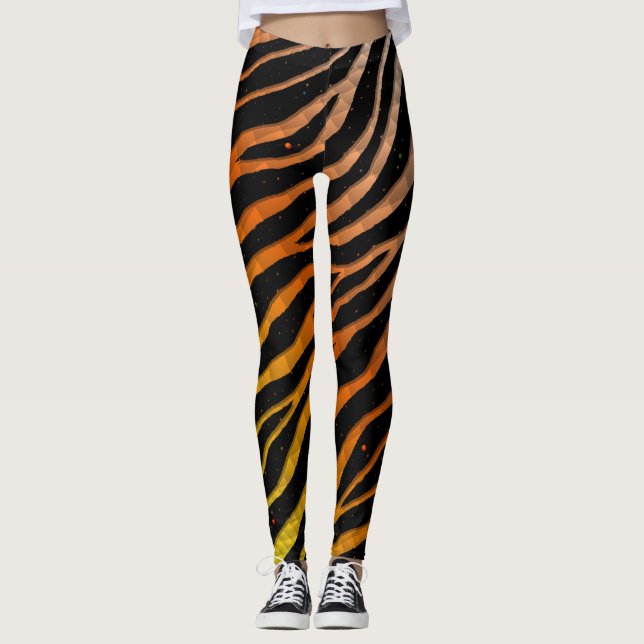 Ripped SpaceTime Stripes - Yellow/Orange/White Leggings (Front)