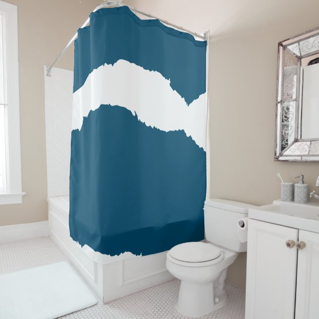 Ripped Wave Ocean blue Shower Curtain (In Situ)