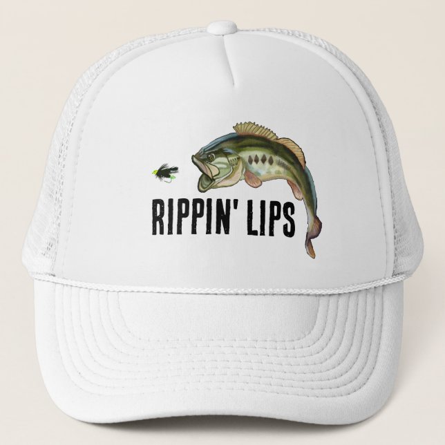 Rippin' Lips Largemouth Bass Fishing Trucker Hat (Front)