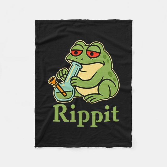 Rippit Stoner Frog Smoking Stoner Illustration Fleece Blanket (Front)