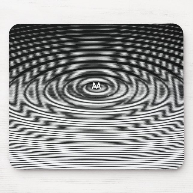 Ripple Effect Techno-Modern B&W Monogram  Mouse Pad (Front)