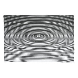Ripple Effect Wave Pattern White on Black Monogram Pillowcase