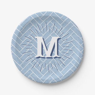 Ripple Herringbone in Slate Personalised Paper Plate
