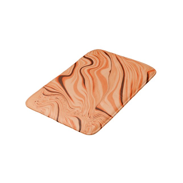 Ripples in shades of orange, curved brown cylinder bath mat (Angled)