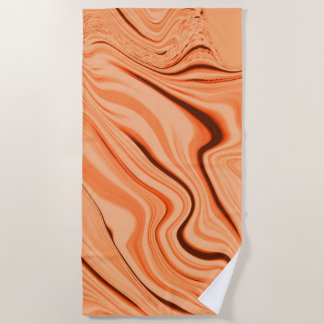 Ripples in shades of orange, curved brown cylinder beach towel