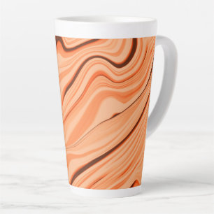 Ripples in shades of orange, curved brown cylinder latte mug