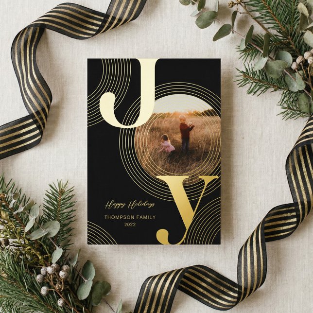 Ripples of Joy Modern Concentric Circles Photo (Ripples of Joy Modern Abstract Concentric Circles Foil Holiday Card)