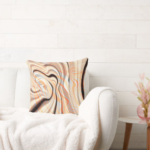 Ripples on pearly cream beige, brown & pale orange cushion
