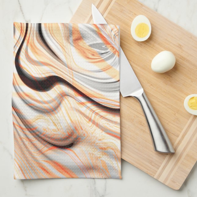Ripples on pearly cream beige, brown & pale orange tea towel (Quarter Fold)