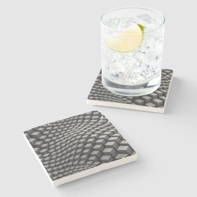 Rippling Metal Cube Wave Stone Coaster (Side)