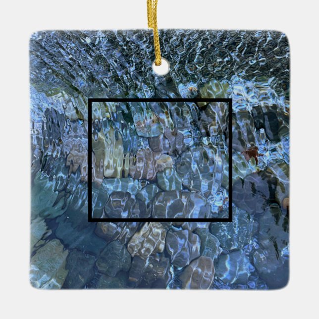 Rippling water, brook, steam, Underwater Stones Ceramic Ornament (Front)