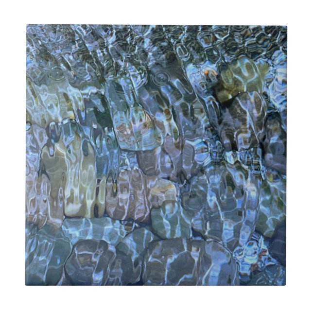 Rippling water, brook, steam, Underwater Stones Tile (Front)