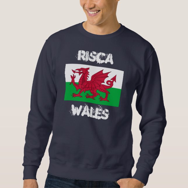 Risca, Wales with Welsh flag Sweatshirt (Front)