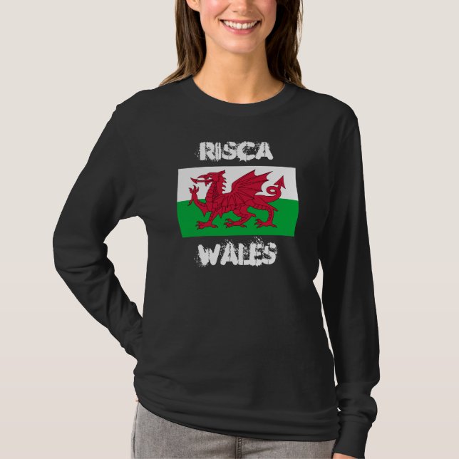 Risca, Wales with Welsh flag T-Shirt (Front)