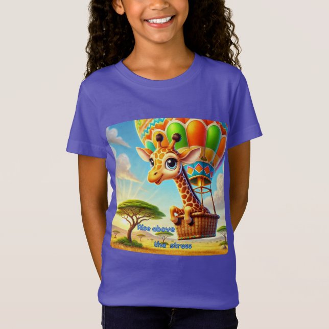 Rise Above the Stress Giraffe Hot Air Balloon T-Shirt (Front)