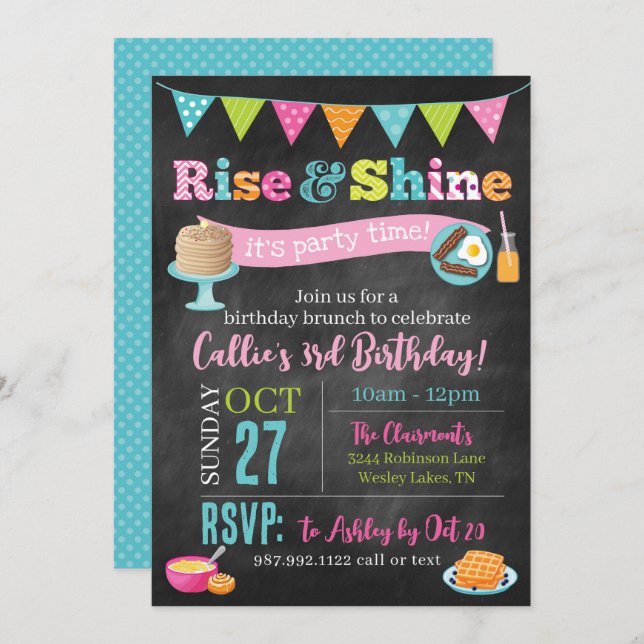 Rise and Shine Brunch Invitation (Chalkboard) (Front/Back)