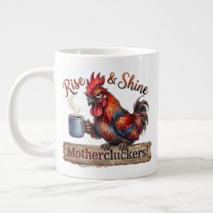 Rise and Shine Grumpy Rooster Funny Morning Large Coffee Mug
