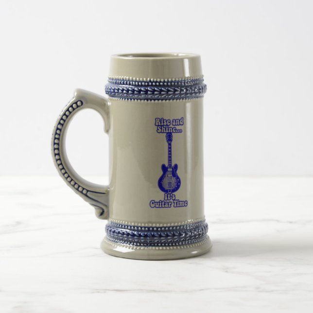 Rise and shine. it's guitar time.retro blue guitar beer stein (Left)
