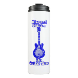Rise and shine. it's guitar time.retro blue guitar thermal tumbler