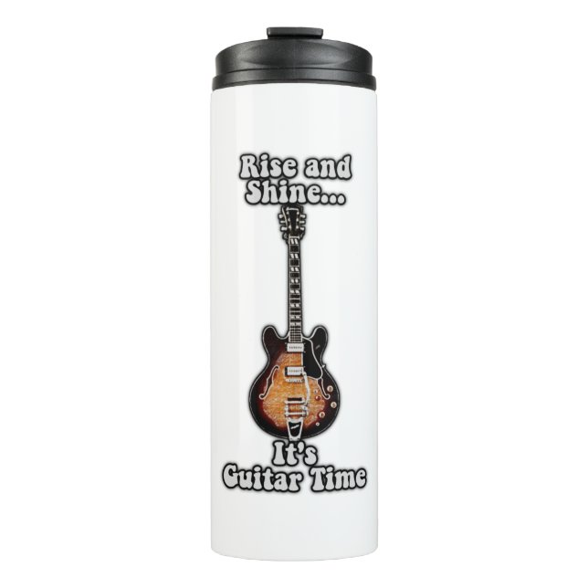 Rise and shine. it's guitar time. vintage brown thermal tumbler (Front)