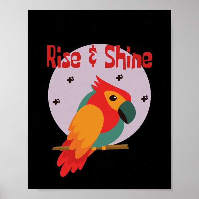 Rise and shine Kawaii cute colourful parrot on tre Poster (Front)