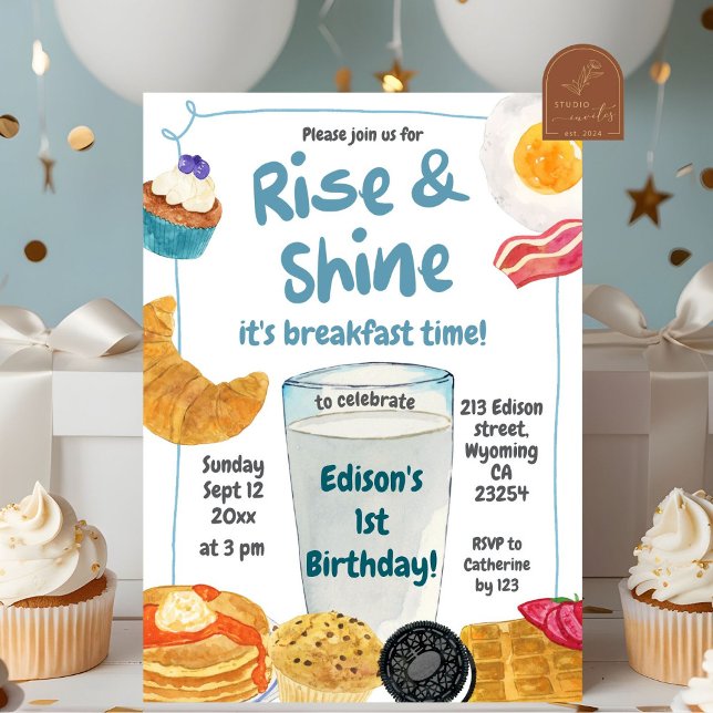 Rise and Shine Kids Breakfast Birthday Invitation (Creator Uploaded)