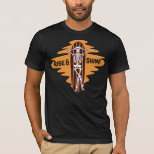Rise and Shine Skeleton Surfboard Vintage Design T-Shirt