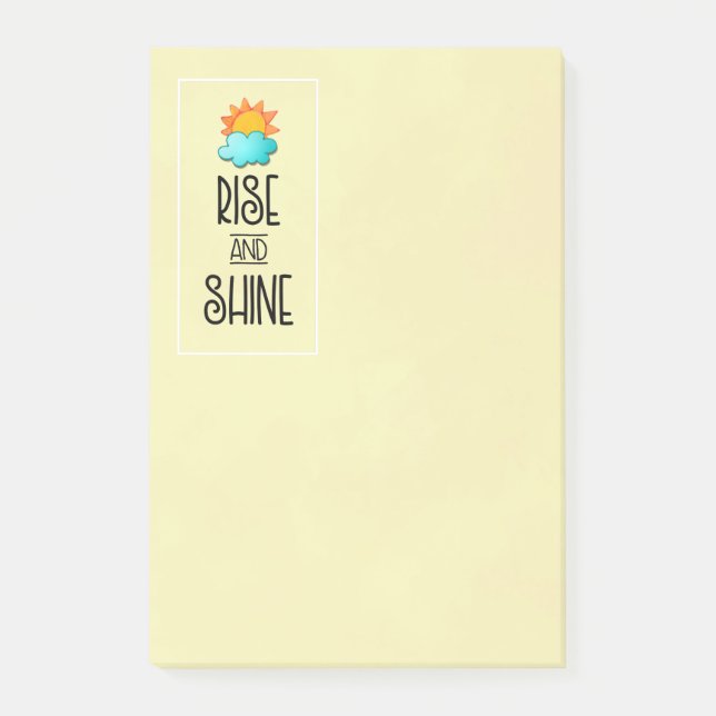 Rise and Shine Typography With Sun and Cloud Post-it Notes (Front)