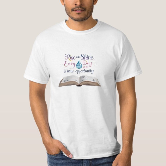 Rise and Shine Water Drop Tee – Reflect, Read (Front)