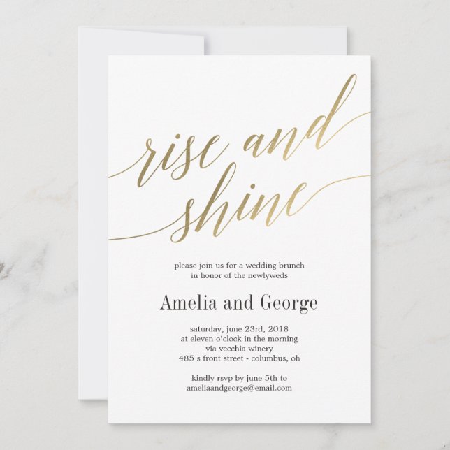 Rise and Shine Wedding Brunch Faux Gold Script Invitation (Front)