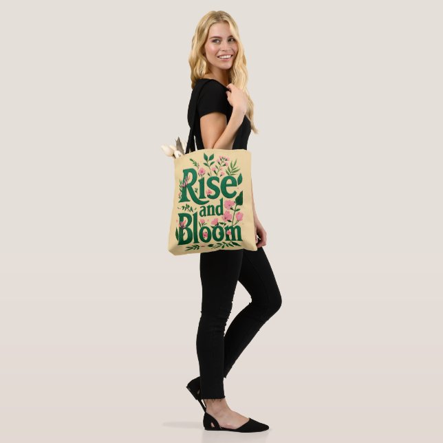 Rise & Bloom – Botanical Serif Tote Bag (On Model)