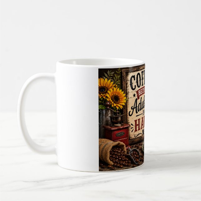 Rise & Caffeinate – Funny Rooster Coffee Design Mug (Left)