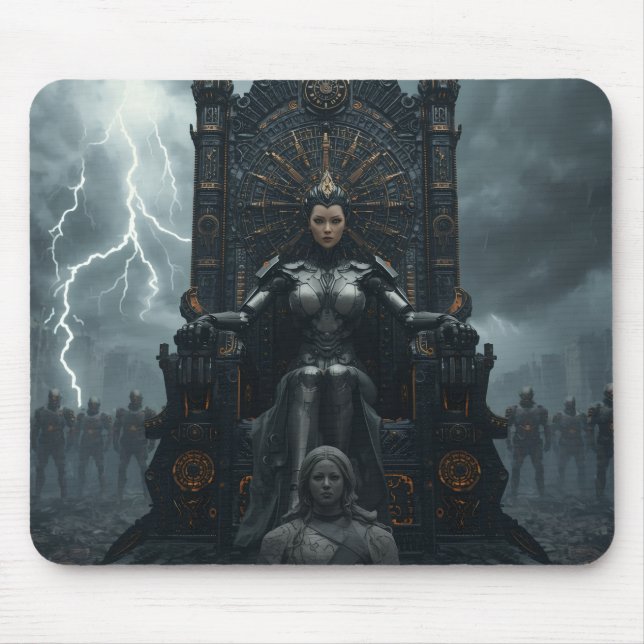  Rise of the AI Empress: Sci fi Cyberpunk Pad Mouse Pad (Front)