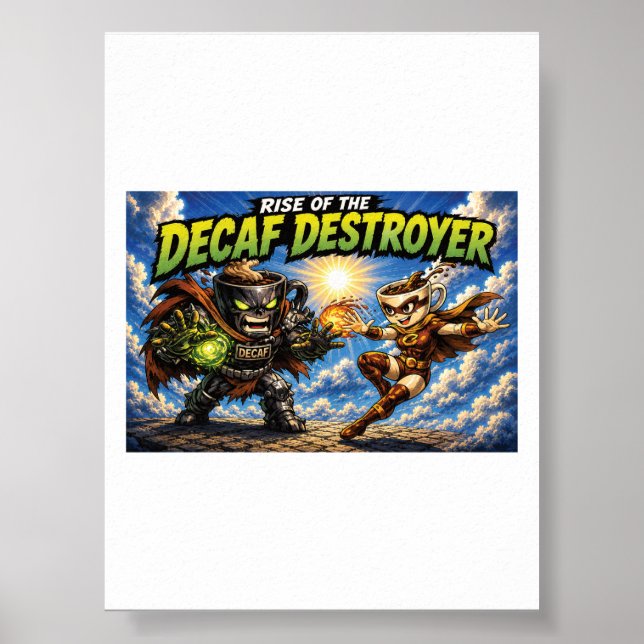 Rise of the Decaf Destroyer Coffee Superhero Comic Poster (Front)