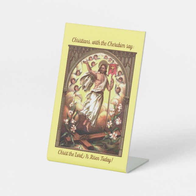 Risen Christ amid a Compass of Cherubim Easter Pedestal Sign (Front)