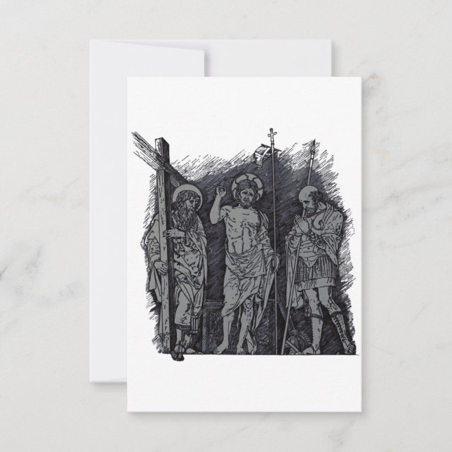 Risen Christ with Andrew and Longinus Holy Card (Front)