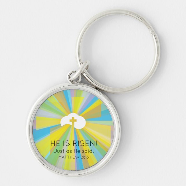 Risen Cloud and Cross with Colourful Light Rays Key Ring (Front)
