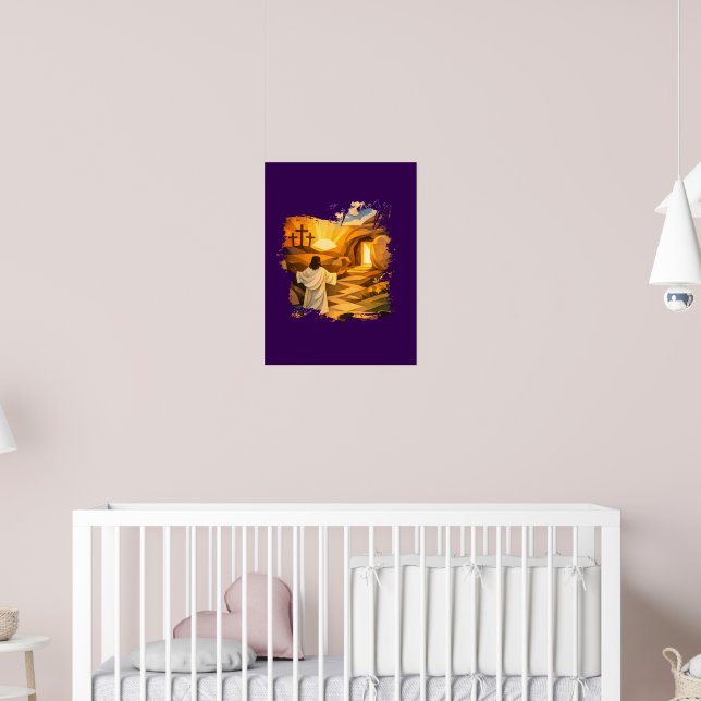 Risen Jesus Empty Tomb 3D Paper Cut Easter Wall Ar Poster (Nursery 2)