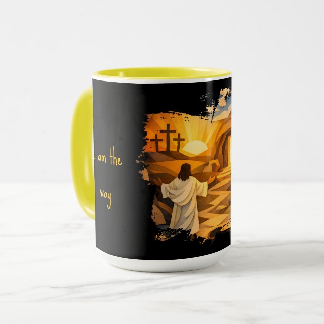 Risen Jesus Empty Tomb 3D Papercut 15oz Coffee Mug (Front Left)