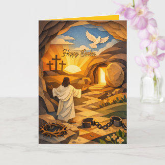 Risen Jesus Empty Tomb 3D Papercut Easter Card