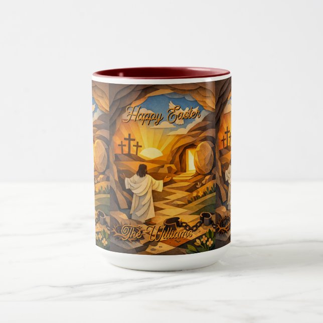 Risen Jesus Empty Tomb 3D Papercut Easter Combo Mug (Center)