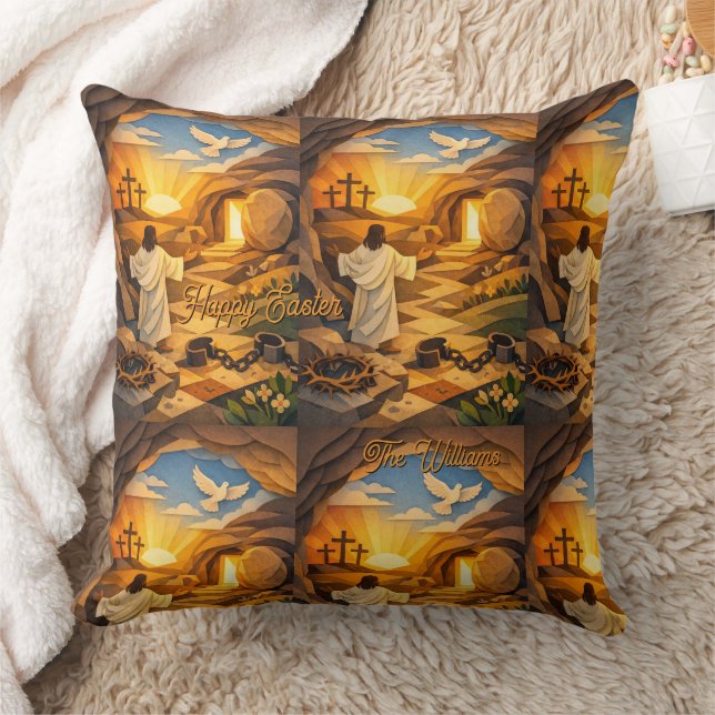 Risen Jesus Empty Tomb 3D Papercut Easter Cushion (Blanket)