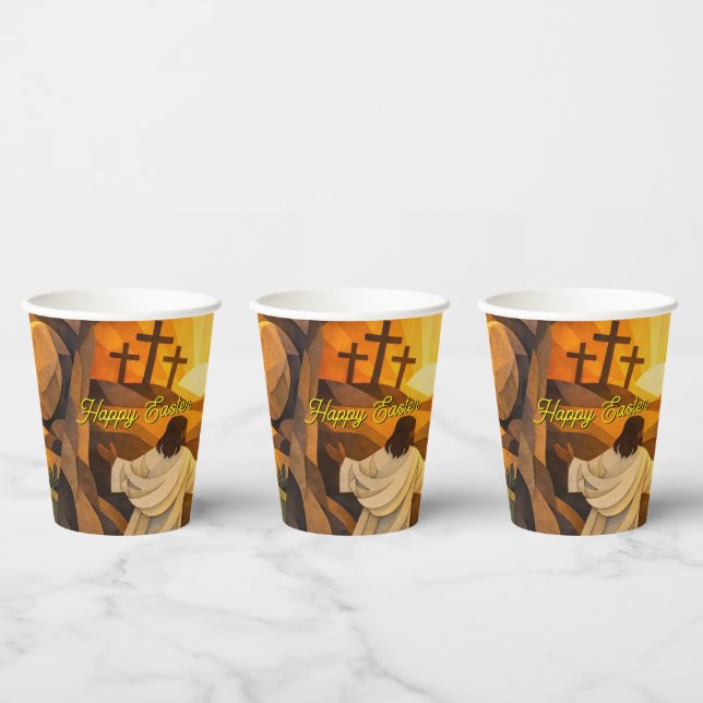 Risen Jesus Empty Tomb 3D Papercut Easter Paper Cups (Multi)