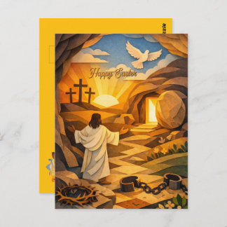 Risen Jesus Empty Tomb 3D Papercut Easter Postcard